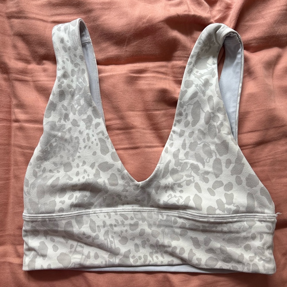 lululemon athletica White & Light Gray Leopard V-Neck Sports Bra